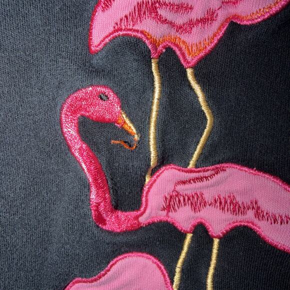 VTG Bechamel Petites Short Sleeve Black Cardigan Pink Embroidered Flamingos PM - Picture 6 of 6